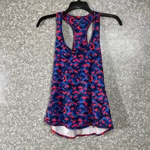 Athleta Blue & Red Geometric Print Racerback Tank Top - Size Small - Scoop Neck